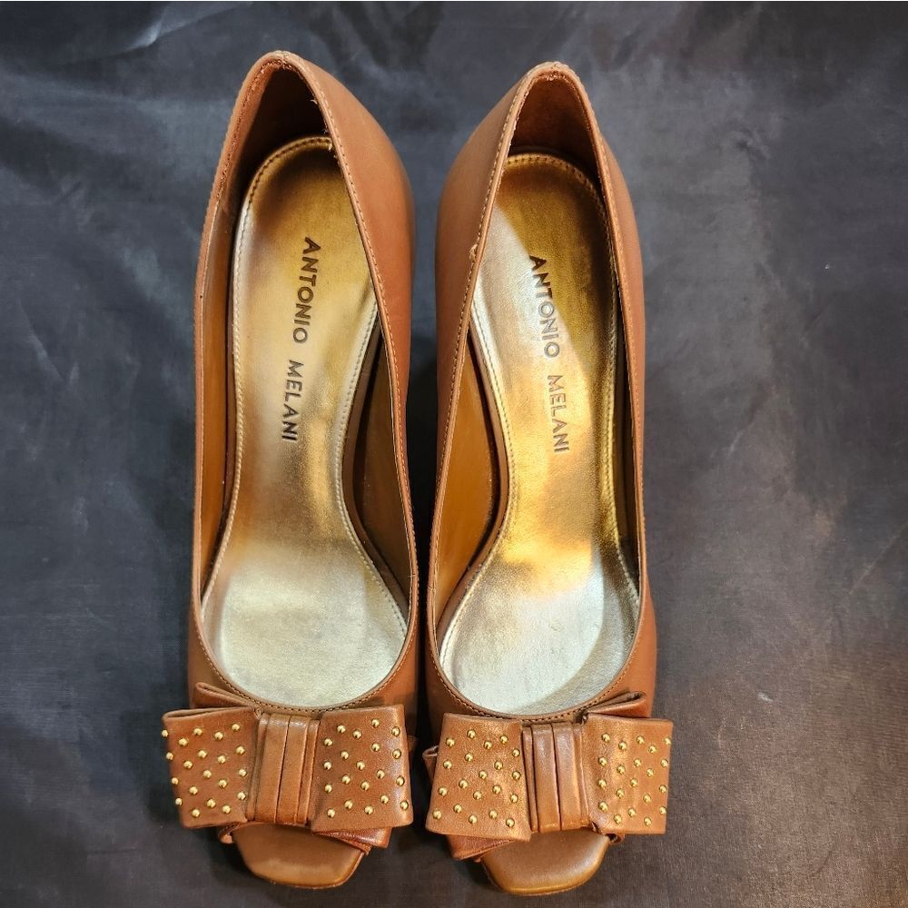 ANTONIO MELANI PEEP TOE BOWNOT WOMEN'S LOW HEEL PUMP